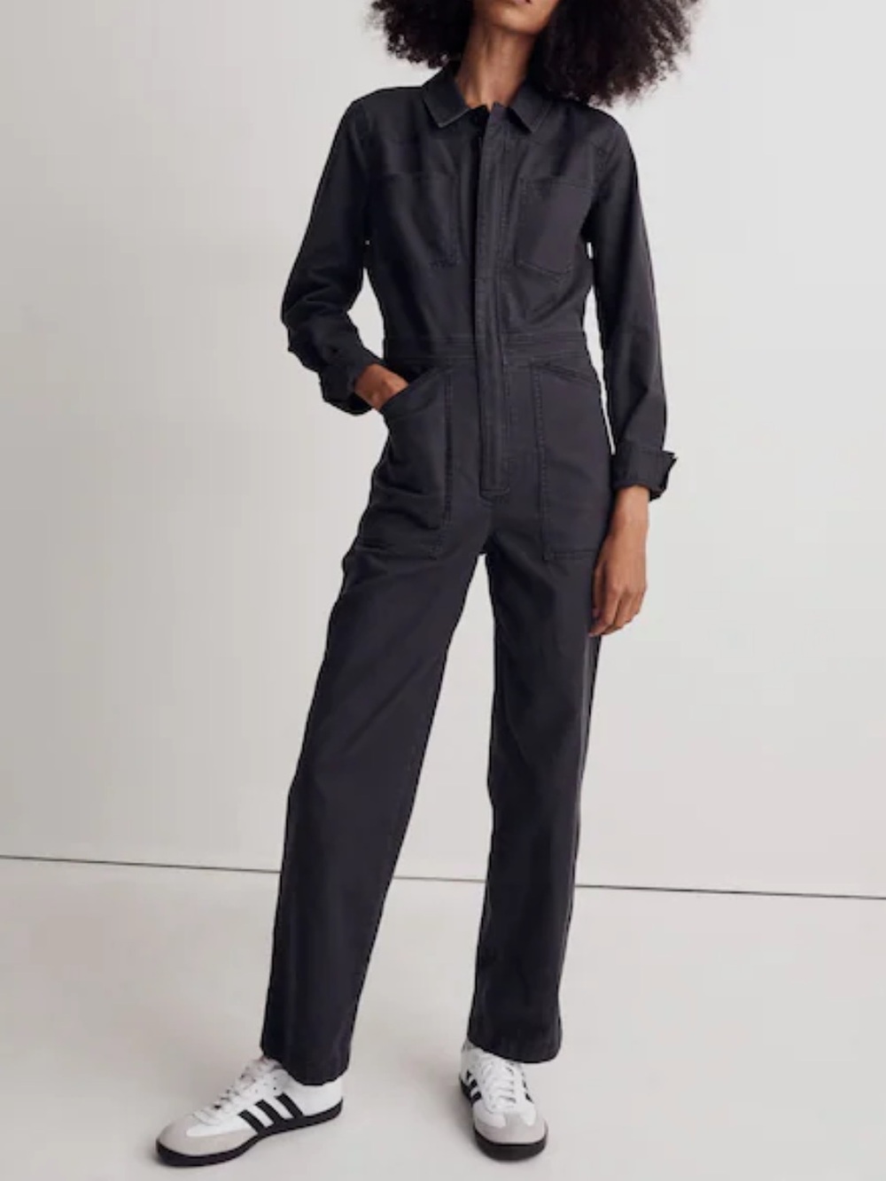 Madewell Brushed Canvas Utility Jumpsuit Black Coal Coveralls Playsuit-Large